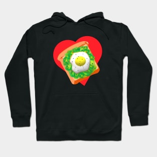 Avocado Toast Lovers Toast with Egg on a Bright Red Heart (Black Background) Hoodie